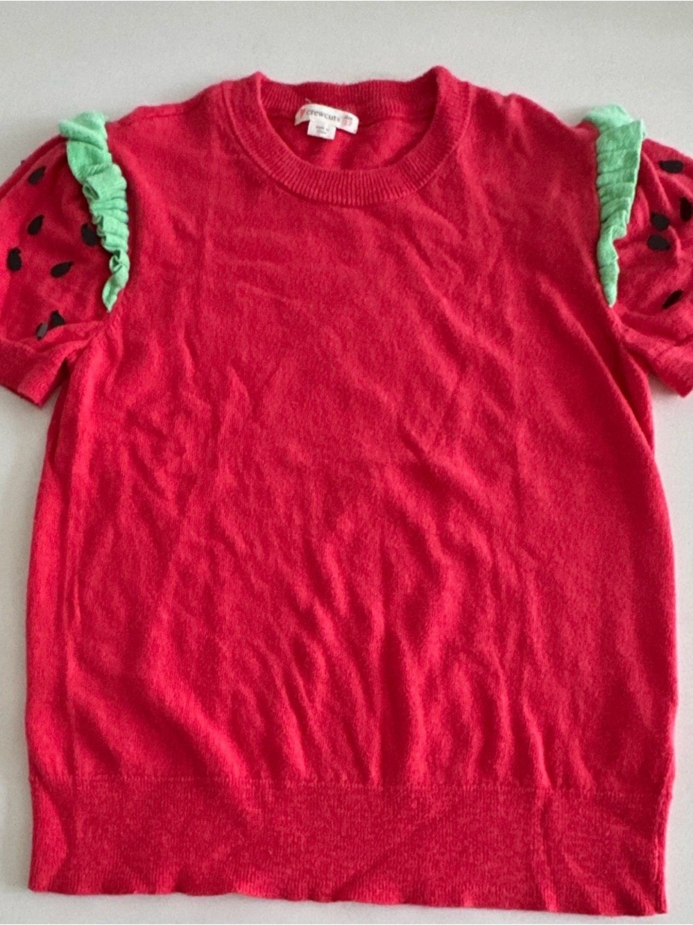 Crewcuts Girls Knit Sweater Pink Crew Neck Short Sleeve Pullover Ruffle 12